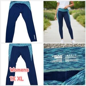 Women's Head 1X XL Ankle Calf Pants Leggings Blue Teal Pull On Stretch Active